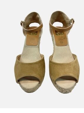 kanna Tan Suede Espadrille Peep-Toe Wedge Sandals